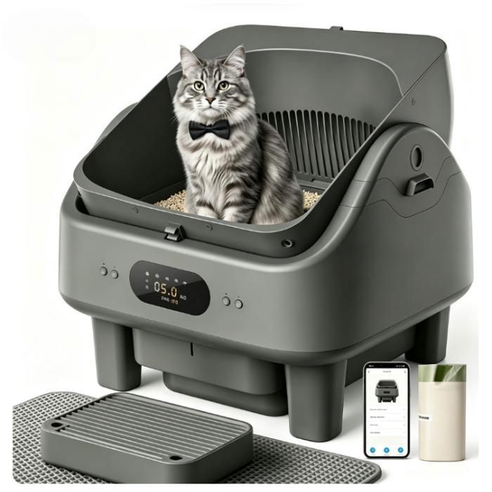 Litière Automatique Intelligente pour ChatPATBRELA 80L avec LEDAnti-OdeursAuto-Nettoyante10 Capteurs Anti-Pincement WiFi 24G/5G