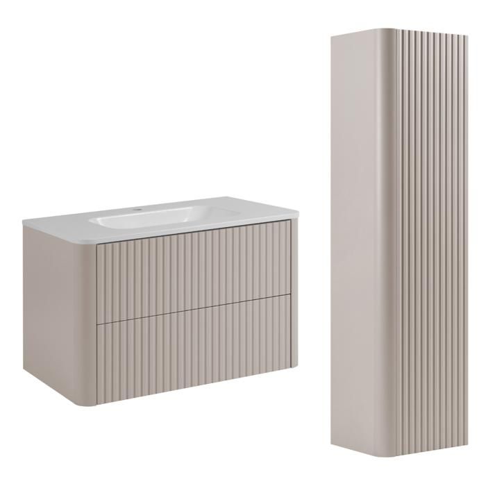 Ensemble meuble de salle de bain - 3XE LIVING - Cachemire - Meuble 80 cm à vasque - Colonne haute - 2 tiroirs soft-close