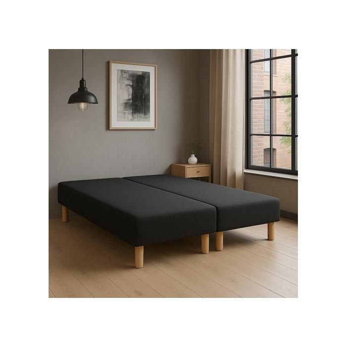 SOMMIER TAPISSIER NOIR 80X200X2 (160X200) FABRICATION FRANCAISE ARTISANALE PIEDS OFFERT HAUTEUR AVEC PIEDS 27CM - 80x200noirx2LG