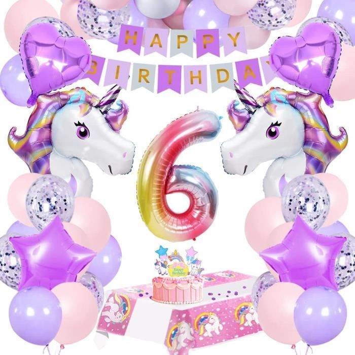 6 an Decoration Anniversaire Licorne Fille,Ballon Licorne Anniversaire Fille  avec Ballon Rose,Bannière Joyeux Anniversaire,Gât[1696] - Cdiscount Maison