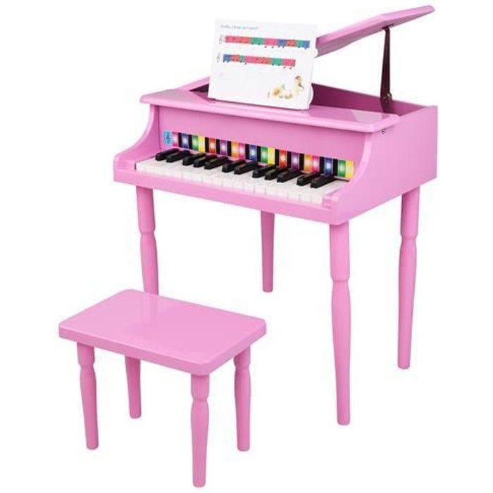 Bebe Jouets Piano En Bois Pour Enfants Avec 30 Touches Tabouret Pianos Et Pupitre Rose Cdiscount Instruments De Musique
