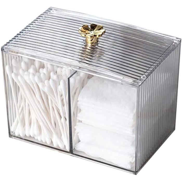Lot De 3 Boîtes Distributeurs Coton-Tiges Noirs – Organisateur Salle De Bain Avec Couvercle Bambou, Design Élégant Et Pratique