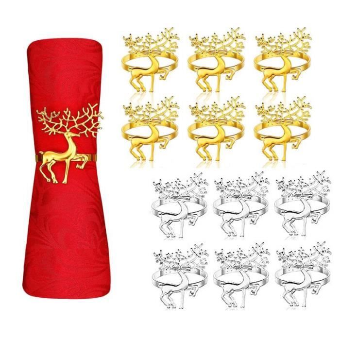 Rond De Serviette - Non Spécifié - 12 Pcs - Métal - Argent Et Or - Design Renne De Noël - Maison
