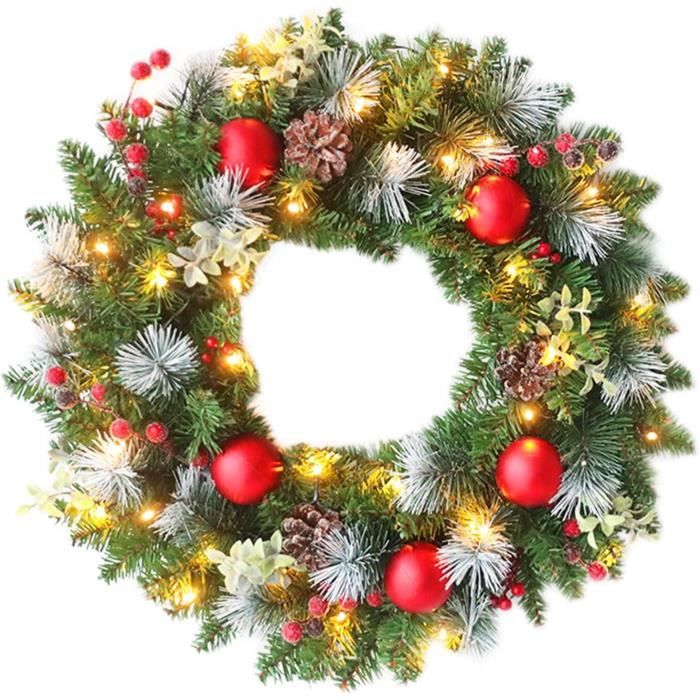 Couronne De Noël Rouge Avec Fruits - Décoration De Porte Houx - 35cm - Hiver Festif