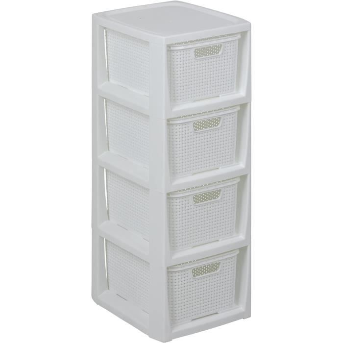 étagère verticale - sans bpa - blanc - plastique polypropylène - 4 paniers amovibles