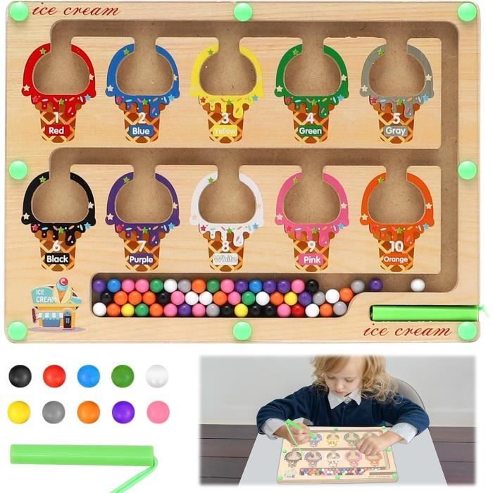 Jouet Labyrinthe Magnétique En Bois Montessori – Apprendre Couleurs Et Chiffres – Jeu De Comptage Et Tri – Dès 2-5 Ans – Idéal Voyage