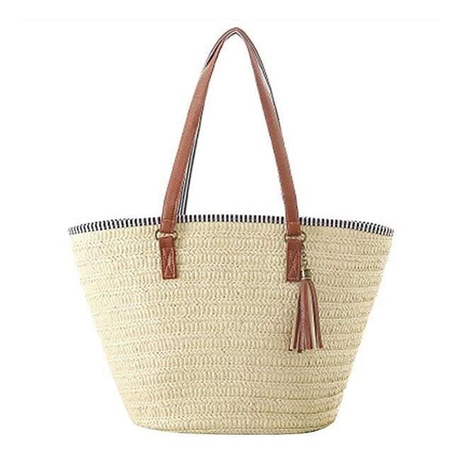 sac paille femmes sac à bandoulière sacs portés épaule fourre-tout glands cabas osier plage vacances beige