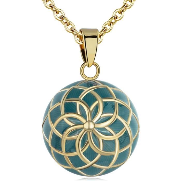 Bola De Grossesse Personnalisé Or 24 Carats Maroussel - Collier Avec Grelot, Initiales Gravées, Chaîne 110 Cm