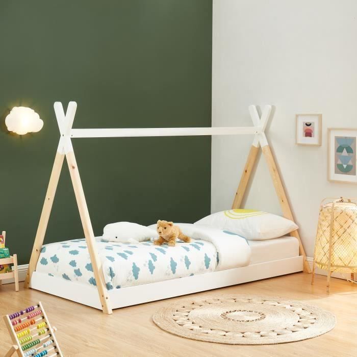 Lit cabane enfant - BAÏTA - Gamme TINY - Pin massif blanc - 70 x 140  sommier inclus - Cdiscount Maison