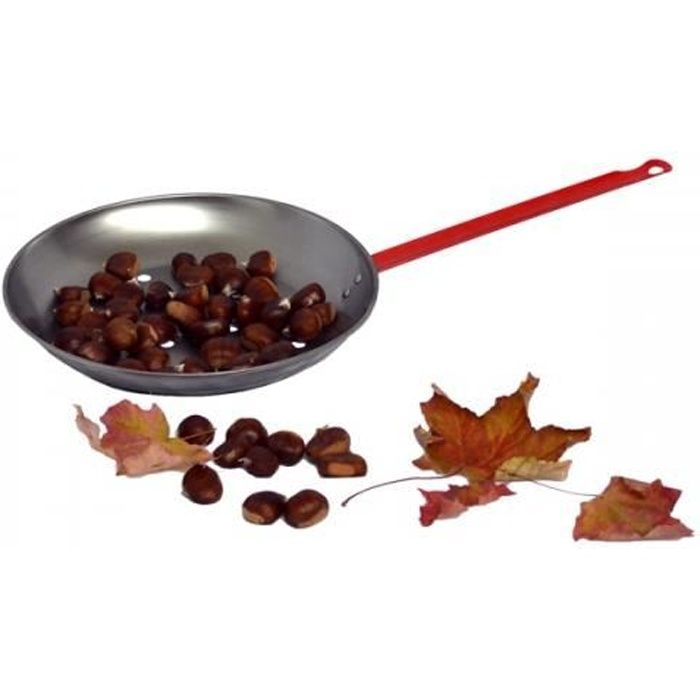 Poêle à Châtaignes En Acier émaillé 28 Cm – Compatible Induction, Gaz, Vitrocéramique, Four – Noire Chinée