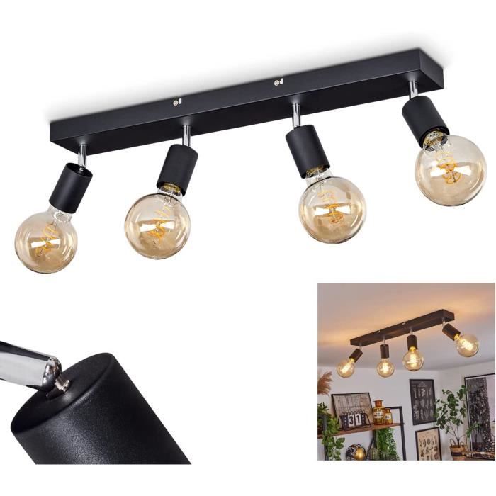 Lampadaire Wick Métal Noir Rétro Minimaliste - 5 Ampoules E27, Interrupteur Sur Câble - Salon Vintage