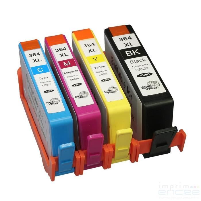 Lot De 4 Cartouches D'encre Compatibles HP 364 XL - Avec Puce - Pour Imprimantes HP