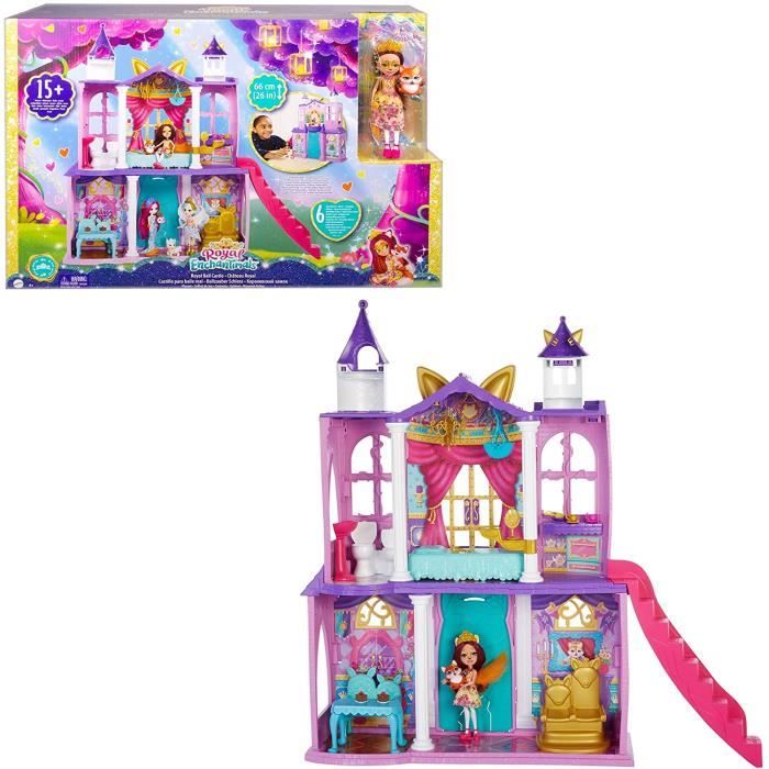 enchantimals royals coffret château avec mini-poupée felicity renard, figurine animale flick, 5espaces de jeu et 19 accessoire[154]