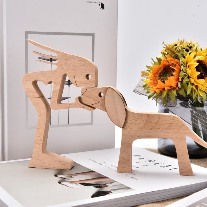 Figurines De Chien En Bois Sculpté à La Main - Sculpture Chien Humain - Décoration Table Intérieur Lot B46 à B49