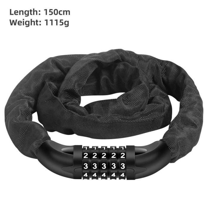 Antivol Vélo à Code 4 Chiffres - Chaîne Acier 60 Cm, Haute Sécurité, Pour Vélo, Moto, Scooter