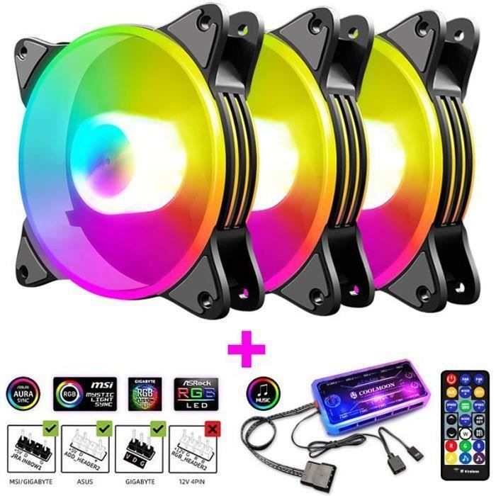 RGB pack de 3 Ventilateur de boîtier PC 120 mm Modes d'éclairage ...
