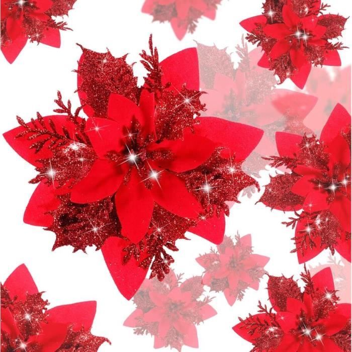 36 pcs Fleurs Poinsettia a Paillettes de Noel Decorations de Fleurs de