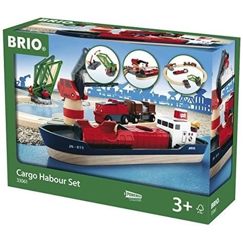 Ensemble de ports à conteneurs BRIO World 33061 - Avec pont portuaire et grue mobile pour charger le cargo - Convient aux enfants de 3 ans et plus