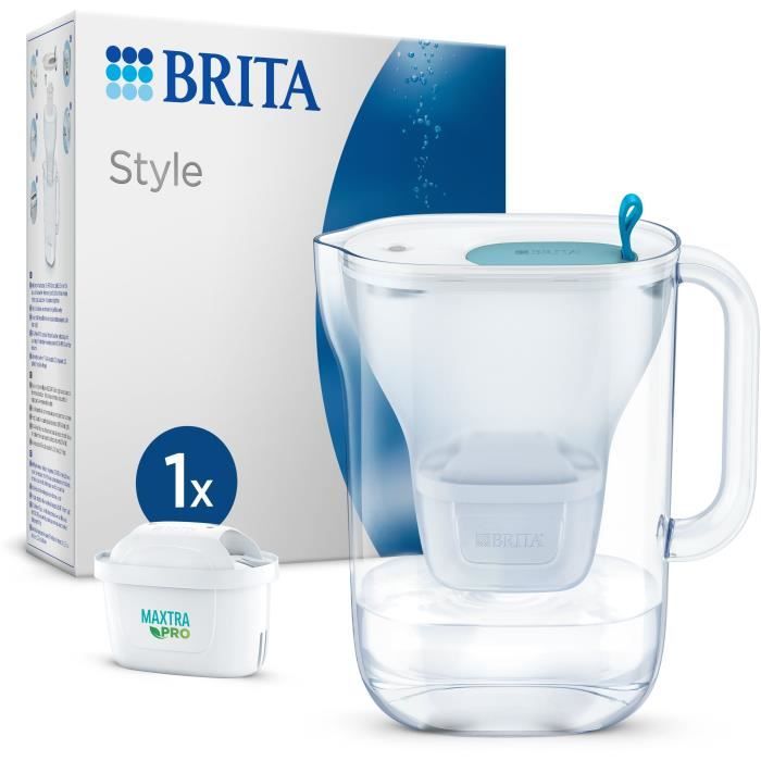 BRITA Carafe filtrante Style bleue (2,4L) inclus 1 cartouche filtrante