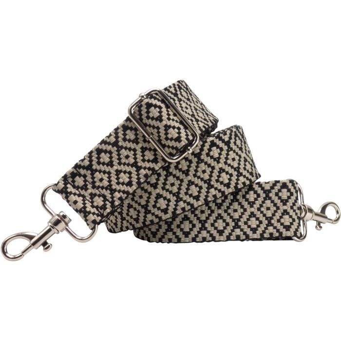 Bandoulière Réglable 5 Cm Pour Sac à Main - Sangle Remplaçable Avec Clips Argentés Noir