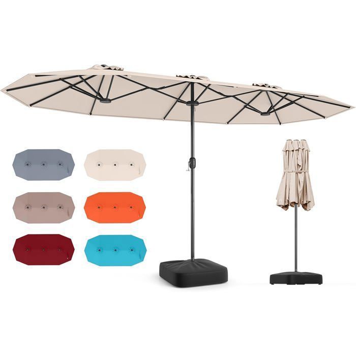 COSTWAY Grand Parasol de Jardin Double Exterieur avec Pied et Manivelle 400x200 cm 8 Personnes Protection Solaire H:240cm Beige
