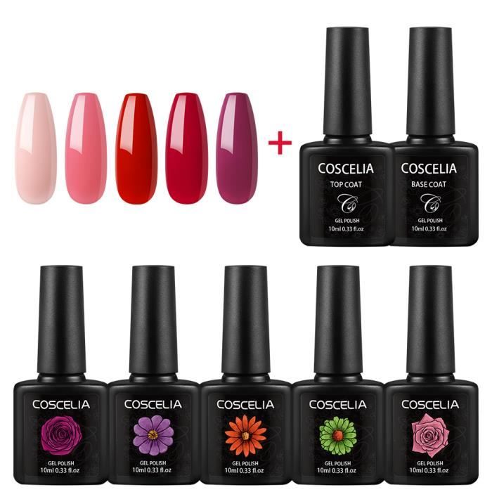 Coscelia Lot De 5 Pc Vernis Semi Permanent Gel Uv Topcoat Basecoat Ongle Vernis à Ongle Plus Primer Soak Off Nail Art Manucure