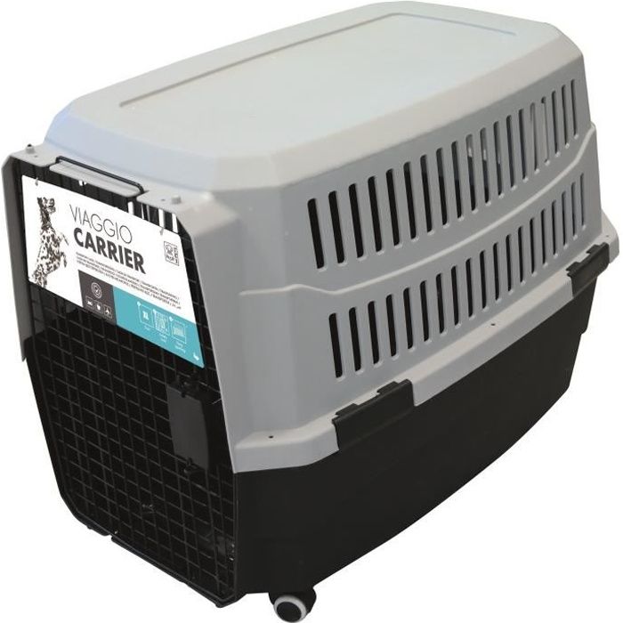 Comparer les prix de M-PETS Caisse de transport Viaggio Carrier XL - 91,5x61x66cm - Noir et gris - Pour chien