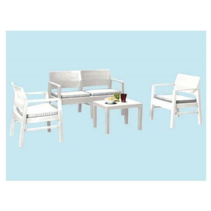 Dmora Set salon d’extérieur Dauter Salon de jardin composé de 2 fauteuils 1 canapé et 1 table basse Blanc Dmora Set salon d’extérieur Dauter Salon de jardin composé de 2 fauteuils 1 canapé et 1 table basse Blanc