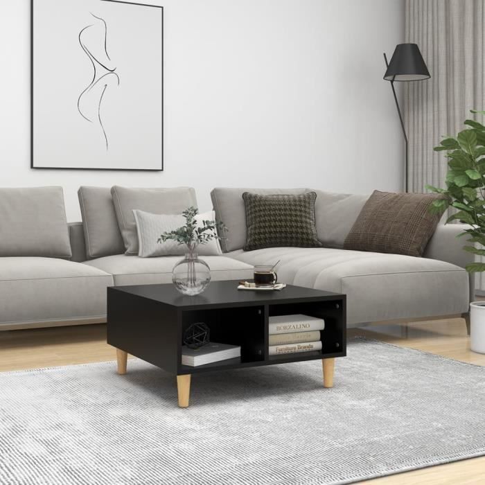 Table basse Noir - FYDUN - LES® - Bois massif - Rectangulaire - Mat - Meuble de salon