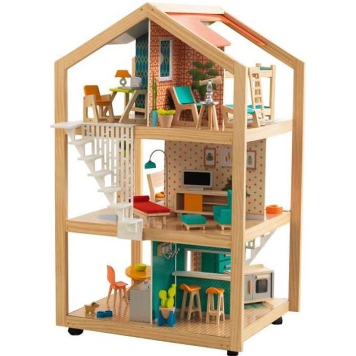 KidKraft - Maison de poupées en bois So Stylish avec 42 accessoires inclus - EZ Kraft