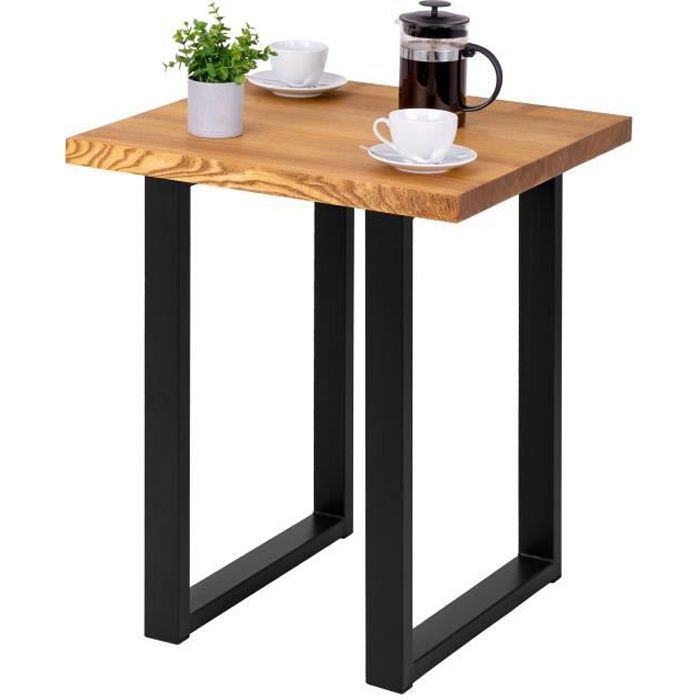 lamo manufaktur table haute de cuisine - mange debout - table de bar - 60x60x76 cm - noir - modèle loft - frêne rustique