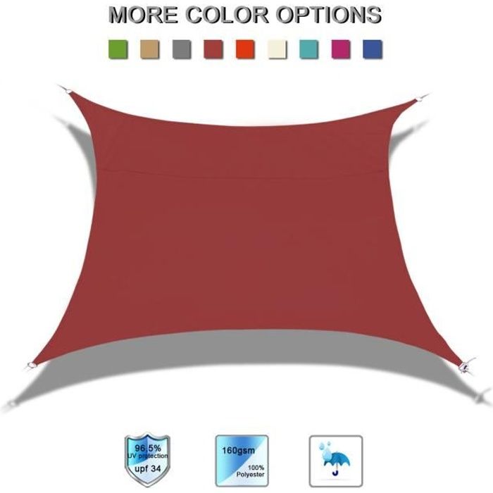 Voile dombrage carré Laxllent 3x3m anti-UV et imperméable pour jardin et terrasse - Terre Cuite