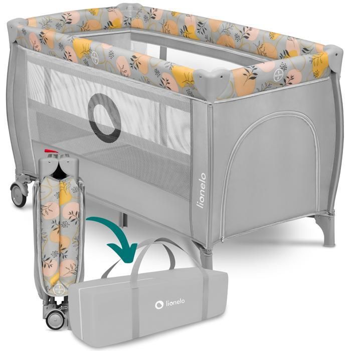 Lit parapluie compact 2en1 LIONELO Stefi Plus - Parc bébé - Matelas haute densité - 0-36 mois - 2x Roulettes - Gris/Multicolor Lit parapluie compact 2en1 LIONELO Stefi Plus - Parc bébé - Matelas haute densité - 0-36 mois - 2x Roulettes - Gris/Multicolor