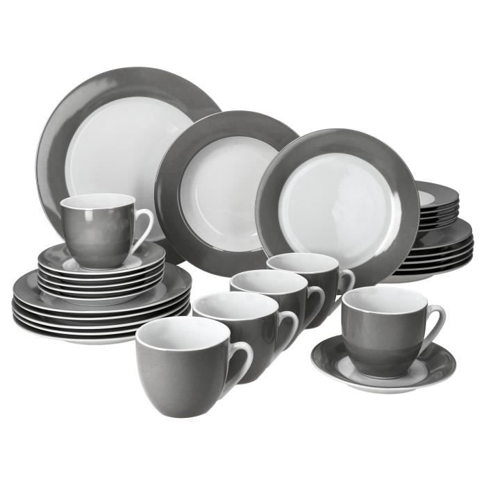 Service combiné - MAMBOCAT - Variant Gris - 30 pièces - Porcelaine - Pour 6 personnes Service combiné - MAMBOCAT - Variant Gris - 30 pièces - Porcelaine - Pour 6 personnes