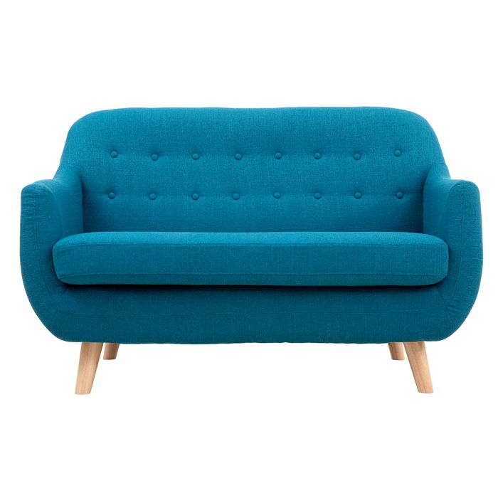 Canap&eacute; 2 places scandinave d&eacute;houssable bleu canard et bois YNOK