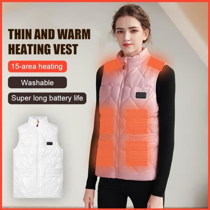 Gilet Chauffant, Veste Chauffante sans Manches Femme, gilet chaud d'hiver  chauffant 15 zones, alimenté USB, 3 température, S Rose - Cdiscount  Prêt-à-Porter