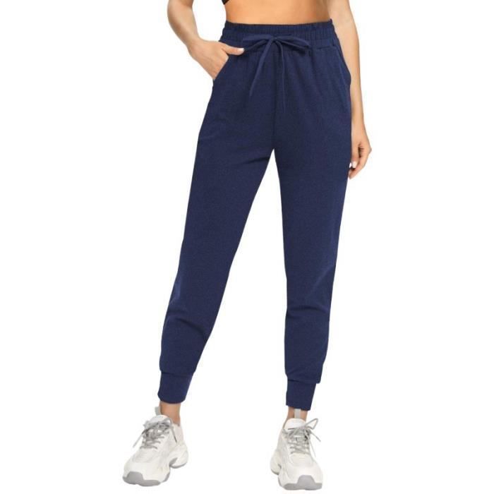 Pantalon De Jogging Femme HAPYWER - Coton/polyester, Taille Haute, Poches - Pour Yoga, Sport, Détente - Noir, L