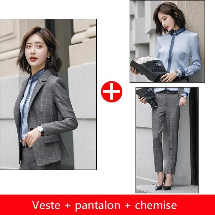 Costume Femme De Marque Costume à Carreaux Manches Longues Simple Boutonnage Costume De Travail Affaires Costume De Deux Pièces