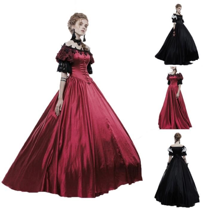 Mode Feminine Medievale Vintage Gothique Gateau Jupe Dentelle Vintage Grande Taille Elegante Costume Robe De Holloween Noir Achat Vente Robe De Mariee Cdiscount