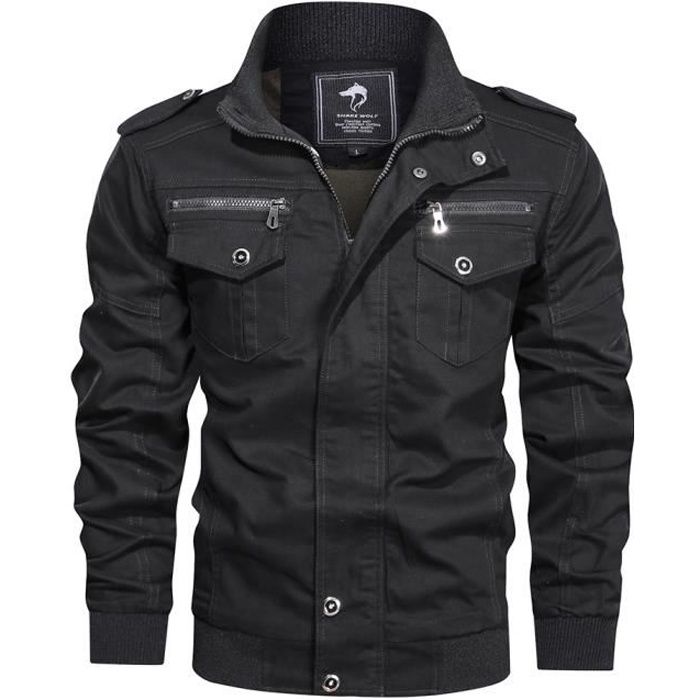 Homme Veste Militaire en Coton Blouson Fine d aviateur Col