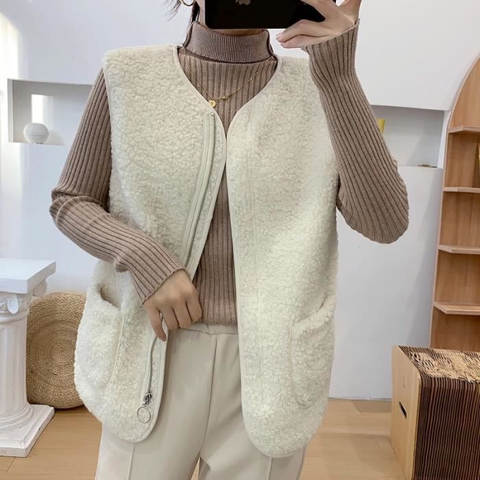 Gilet d hiver pour femmes Marque Modele Couleur Beige Type Zipper Blanc Cdiscount Pret a Porter