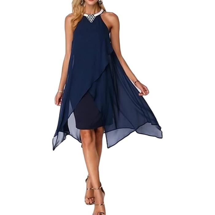 Robe De Cocktail Asym trique Au Genou Femme sans Manche Mousseline De Soie Cocktail Bal Mariage Courte Robes F te