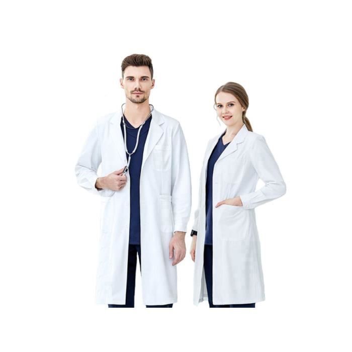 Blouse Blanche Blouse de Laboratoire Blouse de medecin Unisex Blouse de medecin pour Femme Hommes Laboratoire Scientifique Cosplay