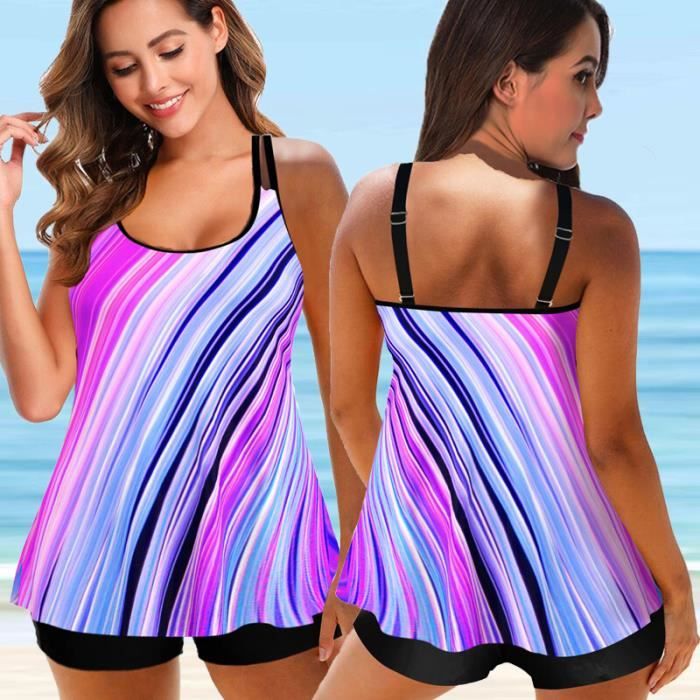 Maillot de bain,Tankini grande taille imprimé, maillot de bain femmes