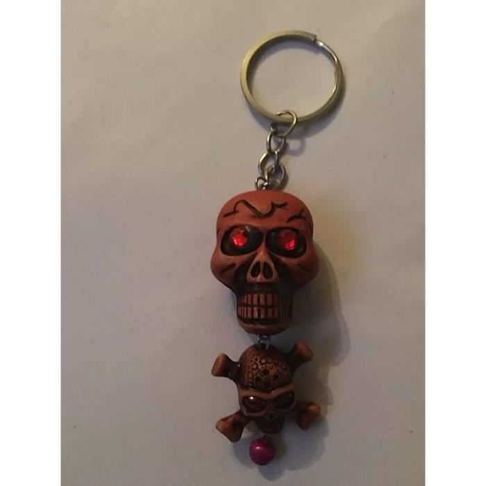 PORTE CLE TETE DE MORT SQUELETTE anniversaire accessoire cadeau fête bijoux clé (Marron