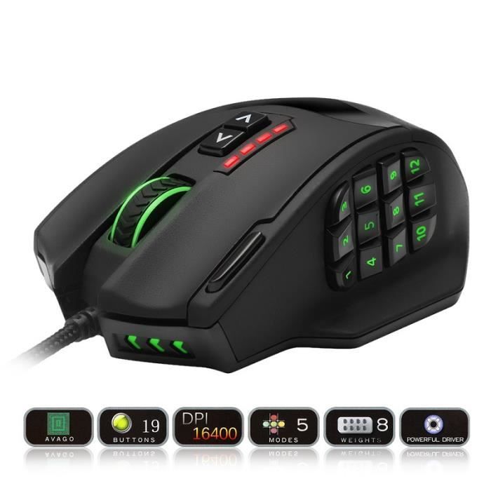 Livraison gratuite Souris Laser pour Jeux MMO 50/16400 DPI, 18 Boutons Programmables, Mémoire Livraison gratuite Souris Laser pour Jeux MMO 50/16400 DPI, 18 Boutons Programmables, Mémoire