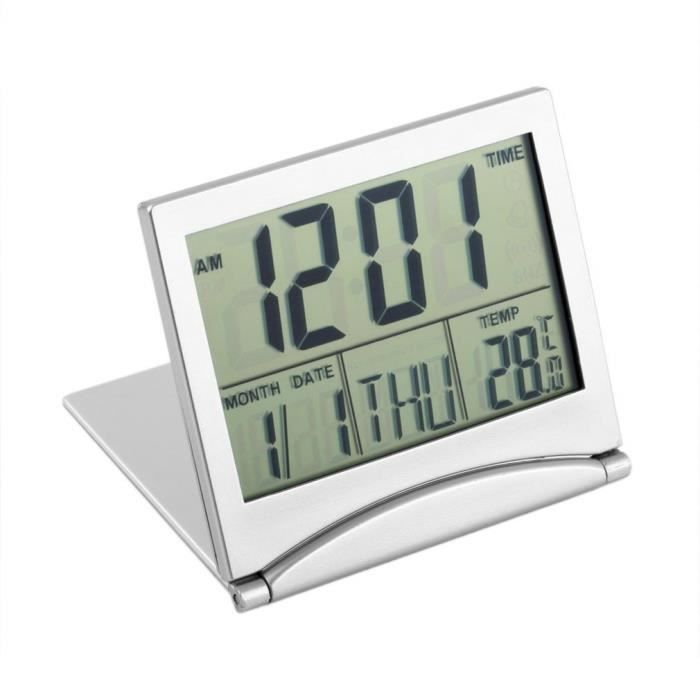 Affichage numérique LCD Thermomètre Calendrier Réveil Couverture souple Horloge de bureau
