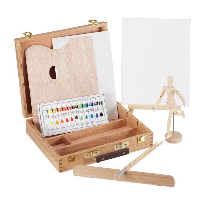 Relaxdays 10026740_1053 Coffret de Peinture,22 pièces Set Peintre,Bois Relaxdays 10026740_1053 Coffret de Peinture,22 pièces Set Peintre,Bois