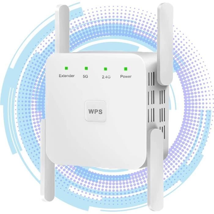 Répéteur WiFi Double Bande 1200Mbps CIEOULLIN - Amplificateur Signal Jusqu'à 100m² - Port Ethernet - 4 Antennes