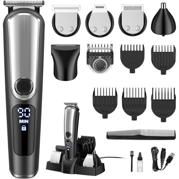 Tondeuse Barbe Et Cheveux Rechargeable USB - 4 Têtes De Coupe (1,5mm à N°4) - Noir - Sans Marque - Neuf (ouvert)